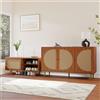 PD1 Mobile scarpiera ingresso e soggiorno, panca scarpiera ingresso vintage e classica con ante scorrevoli in rattan, colore noce | Aosom Italy