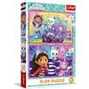 Trefl - Puzzle 2in1: Gabby's Dollhouse, Gioca con Gabby - 2 x 24 Pezzi, Coppia di Puzzle per Bambini dai 3 anni