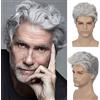 Creamily Parrucca corta da uomo per feste di cosplay (Grigio Nero con Frangia Bianca)