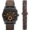 Fossil Orologio Machine da uomo, movimento cronografo al quarzo da 42 mm con cinturino in acciaio inossidabile o in pelle, 42 mm, Marrone scuro