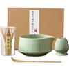 Hisdricus Matcha Kit - Matcha Set a 4 Pezzi per la Cerimonia del Tè: Ciotola in Ceramica con Beccuccio, Frusta Matcha in Bambù con Supporto, Spatola per Matcha - Regalo Classico Verde per la Cerimonia del Tè