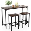 COSTWAY Tavolo con 2 Sgabelli in Metallo e Legno, Set da Pranzo 3 Pezzi, Tavolo Rettangolare da Cucina con 2 Sedie per Sala da Pranzo, Appartamento e Bistro, Stile Retrò (Marrone)