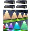 PhilzOps Luci Solari Esterno Giardino, 4 Pezzi Lampada Solare da Parete 11 Modalità Applique da Esterno Luce Solare Impermeabile IP65 per Cortile Patio Bianco Caldo/Bianco Freddo/Cambia Colore RGB