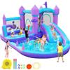 GYMMALL Castello Gonfiabile per bambini 3-10 anni, Casa dei Sogni Viola con Scivolo d'Acqua e Soffiatore da 550W, Grande Castello Gonfiabile con Area Salto, Piscina di Palline, Piscina
