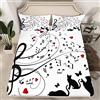 Loussiesd Set di lenzuola musicali lenzuola per bambini Ragazzi Ragazze Musica Nota Biancheria da letto Lenzuolo con angoli Musica Illustrazione Gatto Set Lenzuolo Singolo