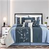 Chezmoi Collection Linnea - Set di biancheria da letto matrimoniale king size, 7 pezzi, colore: blu, blu navy, grigio, fiori di ciliegio