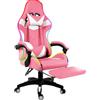 Bricozone Sedia Gaming Con Led Poltrona Scrivania Ufficio Racing PC Gioco Girevole Reclinabile Ecopelle Rotelle Cuscino Supporto Lombare Poggiapiedi Poggiatesta Braccioli Altezza Regolabile (Pink)