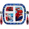 Sorrisini Set di Stoviglie Riutilizzabile, Set Piatti Divisi 3 Pezzi, Set Svezzamento Prima Pappa Bimbo con Piatto, Posate in Acciaio Inox, Piatti in Plastica Adatti per Microonde, Spiderman