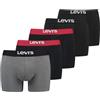 Levis SOLID Basic Boxer da uomo, confezione da 5 pezzi, biancheria intima elasticizzata, in cotone, S, M, L, XL, XXL, nero, blu, grigio, nero/rosso/grigio (004), XL