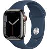 Apple Watch Series 7 (2021) GPS + Cellular 45 mm - Acciaio inossidabile Grafite - Cinturino Sport Blu, excellent