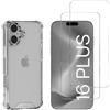 Phonillico Cover iPhone 16 PLUS e 2 schermi di protezione - TPU - Trasparente, excellent