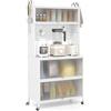 COSTWAY Credenza Alta per Cucina con 5 Ripiani e 3 Ante a Ribalta Traslucide, Mobile Cucina con Ruote e Panello a Ganci, Armadio Cucina Porta Microonde (80 x 40 x 160 cm,Bianco)