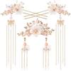 HINZIC 5 forcine per capelli in seta con fiori e perle, fermagli per capelli con strass e perle, accessorio per capelli da sposa cinese Hanfu, gioielli per donne e ragazze, capelli lunghi