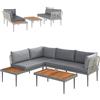 Outsunny Set da Esterno 3 Pezzi con 2 Divanetti 2 Posti e Tavolino Basso, in Rattan e Acciaio Grigio e color Legno