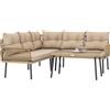 Outsunny Salotto da Giardino in Rattan 2 Divanetti e Poltrona Angolare con Cuscini, Tavolino in Vetro, Colore Legno