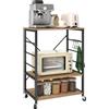 HOMCOM Scaffale da Cucina a 3 Livelli con Ruote e 4 Ganci, Industriale e Struttura in Acciaio,Telaio del carrellino, 60x40x84cm, Teak|Aosom Italy