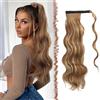 FESHFEN Lunga Coda Capelli Extension, 60 cm Ricci Ondulato Ponytail Coda di Cavallo Extension Code Finta Capelli Clip Sintetica Posticci per Capelli per Donne, Biondo castano