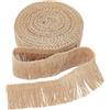GORGECRAFT 5m*37mm Frangia di Tela Nappa Trim Pizzo di Iuta Cucito Catenella Frangia Fibra Passamanerie Cavo di Iuta Piatto Corda di Canapa Pennello Bordo di Base per Decorazioni Natalizie Ballo Latin
