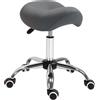 HOMCOM Sgabello da Lavoro a Sella con Ruote e Altezza Regolabile per Negozi Parrucchiere e Tattoo, 52x53x49-61cm Sgabelli Imbottiti Grigio|Aosom