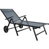 Outsunny Lettino Sdraio Pieghevole e Reclinabile in 5 Posizioni con Rotelle, in Metallo e Textilene, 72x158x84 cm, Grigio