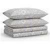Tribeca Living Set di lenzuola per letto matrimoniale XL, in morbido rasatello di cotone a 300 fili, stampa floreale con tasche extra profonde, set di biancheria da letto da 3 pezzi, colore: grigio