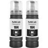 LAIPENG 104 Inchiostro Compatibile con Epson 104 per ET-2710 ET-2711 ET-2712 ET-2714 ET-2715 ET-2720 ET-2721 ET-2726 ET-2810 ET-2815 ET-2820 ET-2821 ET-2825 ET-2826 ET-4700 Stampante (2 Nero)