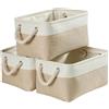 Mangata scatole per Armadio, contenitori per Armadio, Cesto portaoggetti Pieghevole con Manici per Vestiti, Asciugamani, Giocattoli (Piccolo, Set di 3, Bianco Kaki Chiaro)