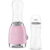Smeg, Frullatore Compatto PBF01PKEU, 2 Livelli di Velocità, Sicurezza Blocco Motore, 2 Bottiglie da 600 ml in Dotazione, Base Antiscivolo, Avvolgicavo Integrato, 300W, Rosa
