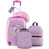 GYMAX Set Valigie per Bambini da 5 Pezzi con Trolley 38 cm, Zaino 33 cm, Cuscino per il Collo, Borsa per il Pranzo Isolata, Etichetta per Bagagli, per Viaggio Scuola (Unicorno)