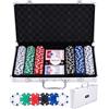 Engelhart - 320910 - Set da Poker - Valigetta in Metallo Argentato con 300 Gettoni (11,5 g), 2 Set di Carte, 3 Bottoni da Croupier, 5 Dadi