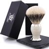 Haryali London Silvertip - Pennello da barba in setole di tasso sintetico, da uomo, con manico in resina preziosa color avorio, base rivestita in ottone, strumento per la pulizia dei peli del viso e