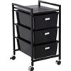 DRW Carrello da bagno con 3 cassetti in metallo e PP con ruote in nero 65x32.5x39 cm