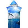 Highdi Surf Poncho con Cappuccio, Delfino Stampa Microfibra Asciugatura Rapida Telo Mare Uomo o Donna Adulto Asciugamano Accappatoio Ideale per Sport Piscina Spiaggia Nuoto (75x110cm,Onde)
