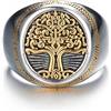 GTHIC Anello con sigillo vichingo con albero della vita in acciaio inossidabile per uomini e donne Anello amuleto Yggdrasil in argento dorato tono vintage, taglia USA 6
