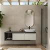 DEGHI Mobile bagno sospeso 160 cm rovere grigio con cassettoni rovere bianco e specchio - Balik
