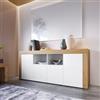DEGHI Madia 200x85h cm con 4 ante bianco lucido e rovere wotan - Kayros