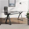 DEGHI Scrivania 180x90 cm piano in vetro 10 mm e base in acciaio nero - Masao XL