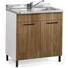 Linea Azzurra Sottolavello 80 Solo Mobile Cucina con 2 Ante in Legno Made in Italy H85xL80xP50cm Facile da Montare (Vasca a Destra, Noce Antico)