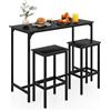 COSTWAY Tavolo con 2 Sgabelli in Metallo e Legno, Set da Pranzo 3 Pezzi, Tavolo Rettangolare da Cucina con 2 Sedie per Sala da Pranzo, Appartamento e Bistro, Stile Retrò (Nero)