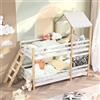 POYHKFD Letto a castello per bambini e ragazzi, Letto a casetta in legno massiccio per bambini,Lettino per bambini con scivolo e con scale,facile da montare,adatto per bambini,bianco e colore naturale