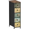 VEDECASA Cassettiera stretta con 5 cassetti in tessuto Boemia toletta, cassettiera per camera da letto, soggiorno, corridoio, struttura in metallo, effetto legno vintage