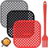 WhizNook 3 Pezzi Tappetini per Friggitrice ad Aria 21.5 Cm Tappetino Friggitrice ad Aria in Silicone Quadrati Tappetini in Silicone con Spazzole, Tappetino Silicone Friggitrice ad Aria per Forno, Friggitrice