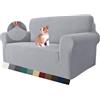 MAXIJIN Copridivano super elasticizzato per divano a 2 posti, coprisedili 1 pezzo Coprisedili jacquard Copridivano per cani Pet Friendly Fodera per divanetto aderente (2 Posto, Grigio Argento)