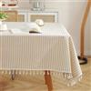 meioro Tovaglia rettangolare a righe con nappe, lavabile, in tessuto, decorativa, per cucina, sala da pranzo (albicocca/strisce bianche, 153 x 305 cm)