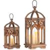 Romadedi, Lanterna Grande in Legno Stile Rustico, 30/40 cm, Marrone Vintage, per Natale, Balcone, Giardino, Matrimonio, Decorazione da Tavolo, Interno, Set di 2