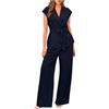 OVARA Completo da donna con giacca senza maniche e pantaloni a gamba larga, set da salotto da donna, estivo, elegante, 2 pezzi, tinta unita, comodo, per il tempo libero, per ufficio, lavoro, 1 blu marino.,