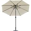 Outsunny Ombrellone da Giardino Inclinabile Φ266x245cm con Luci LEDApertura a Manovella e Pannello Solare, Crema Bianco