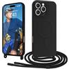 Ethanger Magnetica Cover con Cordino per iPhone 16 Pro Max Custodia con Tracolla [Compatibile con Magsafe] Collana in Silicone Liquido Custodia Protettiva Cover per iPhone 16 Pro Max Nero