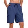 Atxnn Axtnn Pantaloncini Uomo di Cotone Lino Cargo Pantaloni Corti Estivi Shorts da Bermuda Pantalone Corto Vita Elastica con Tasche, Blu Navy S
