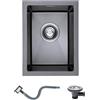 KINKIBOS Lavello da cucina in acciaio inox 304, 30 x 40 cm, lavello da cucina a vasca singola con troppopieno, sottopiano e incasso (senza tubo di scarico), 1 vasca, grigio nero